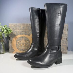 Born Saddler Black Leather Knee High Boots Women Size 5‎ M